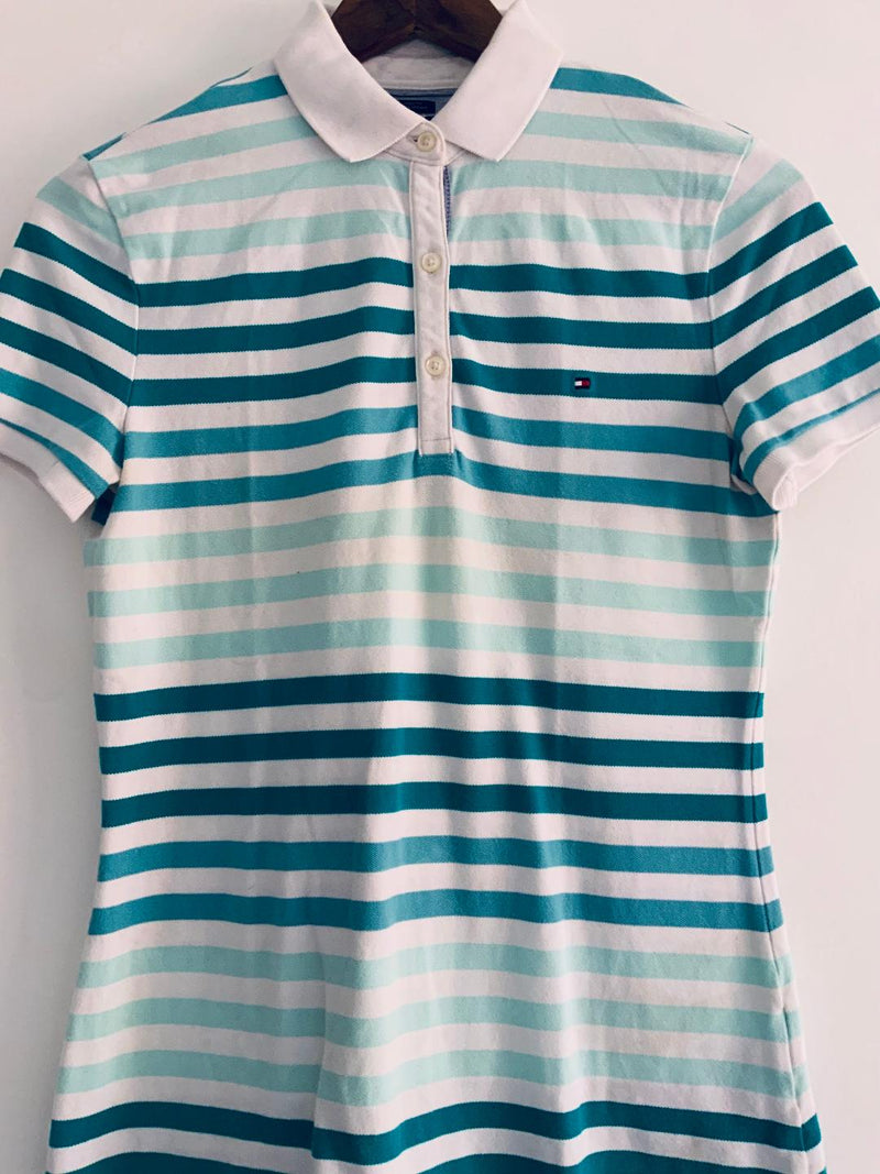 TOMMY HILFIGER Camiseta tipo polo a rayas para mujer. Talla S