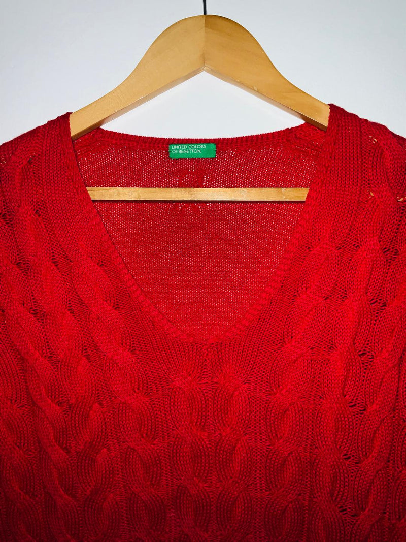 BENETTON Sweater tejido cuello en V. Talla S