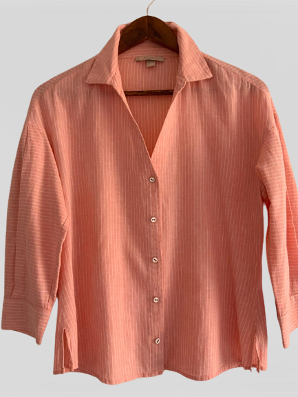 ESPRIT Blusa camisera a rayas coral. Talla S