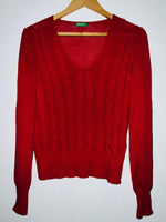 BENETTON Sweater tejido cuello en V. Talla S