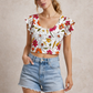 CAMISETA Corta estampada flores. Talla S*