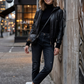 CHAQUETA En cuero tipo bomber para mujer. Talla S