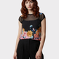 CAMISETA Estampada con cortes en tul. Talla M*