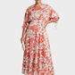 RW Vestido largo estampado con abertura en la espalda. Talla XL