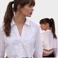 ZARA Blusa camisera corta con abertura. Talla S