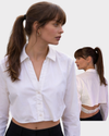 ZARA Blusa camisera corta con abertura. Talla S