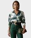 ZARA Blusa camisera estampada efecto acuarela. Talla XS