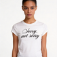 STRADIVARIUS Camiseta básica estampada texto. Talla XS