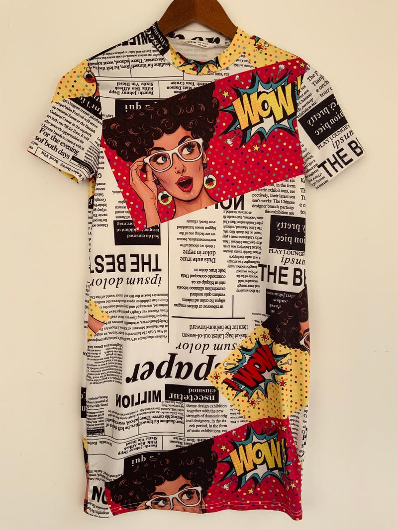 SHEIN Vestido corto en microfibra estampado Comic. Talla 12