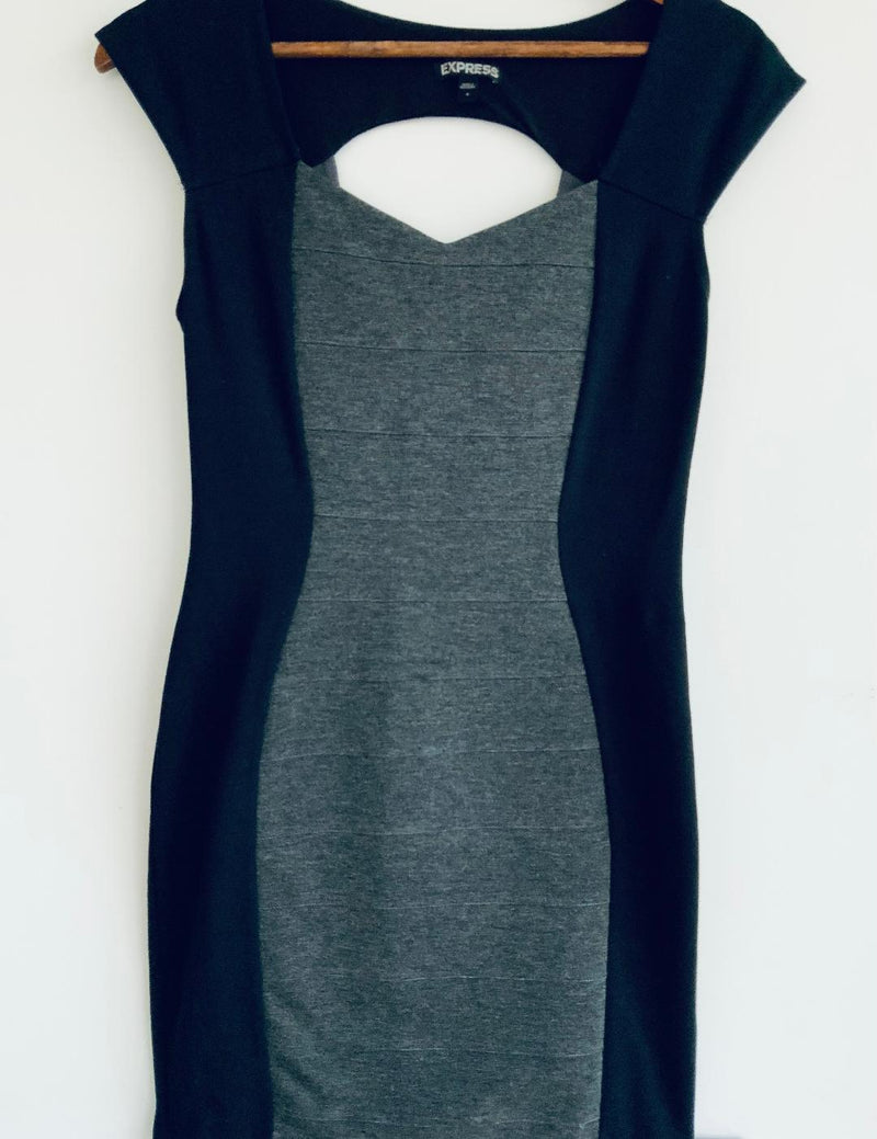 EXPRESS Vestido Cortes Negro Gris. Talla 4